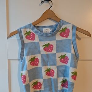 Charming Blue Kids Sweater with Strawberry Pattern
